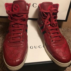 Gucci red leather monogram sneakers